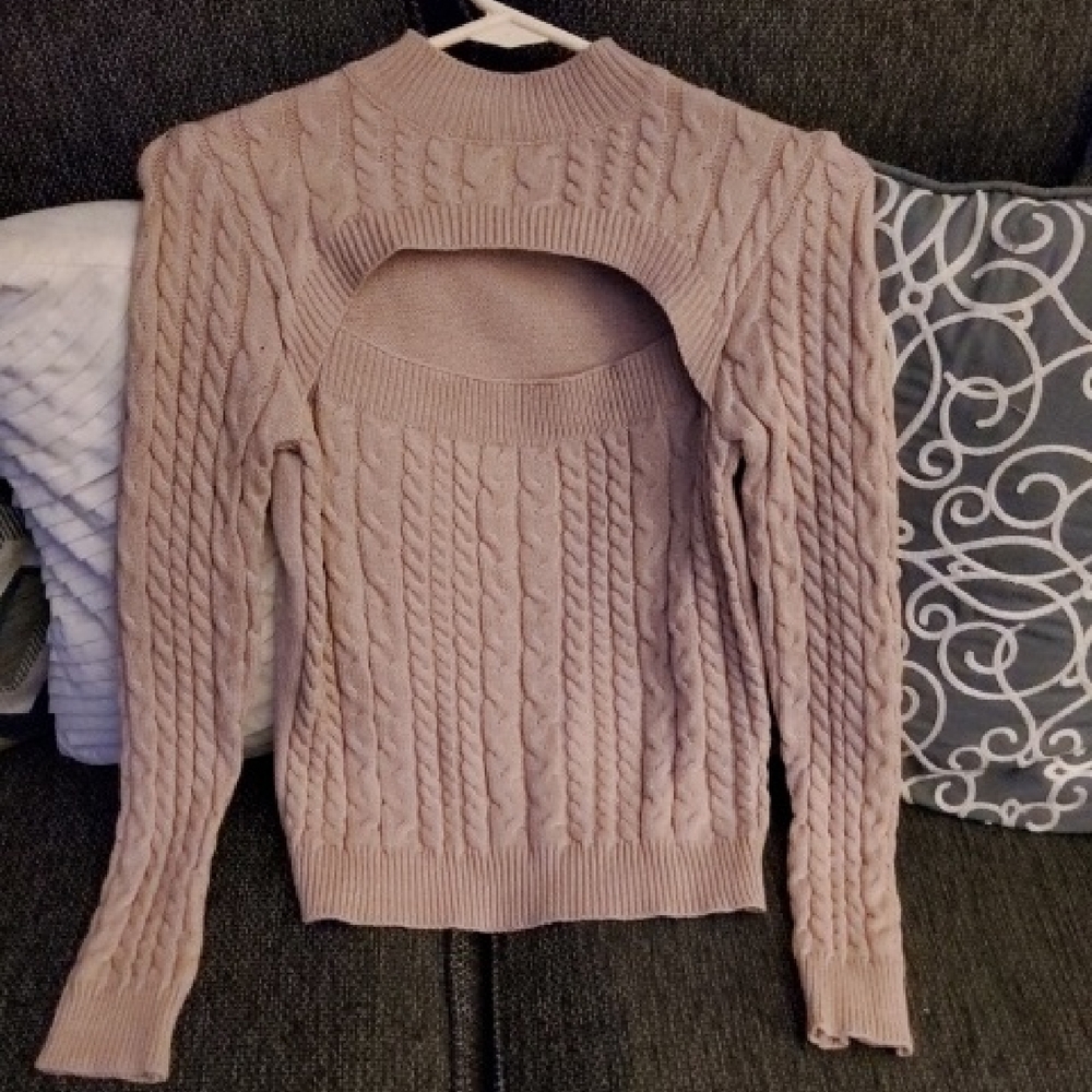 SHEIN Beige Cable Knit Cutout Sweater